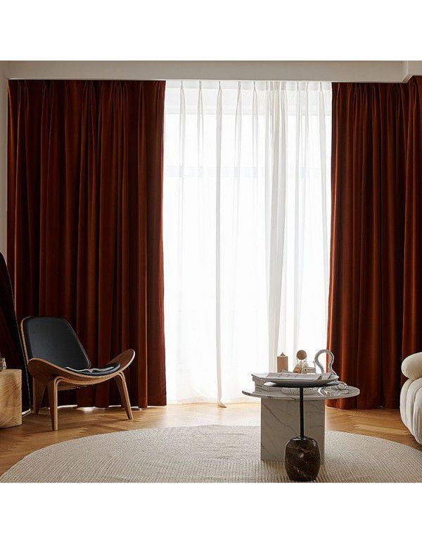 919 Australian wool burnt sugar curtain retro living room bedroom shading thickened velvet velvet