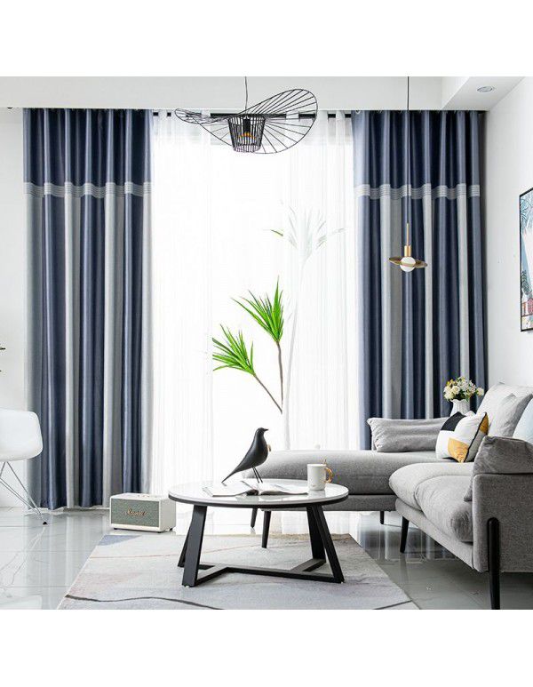 Morandi Blue Blackout Curtain New Year Curtain Bedroom Living Room Float Window Hook Short Curtain Hot Sales List