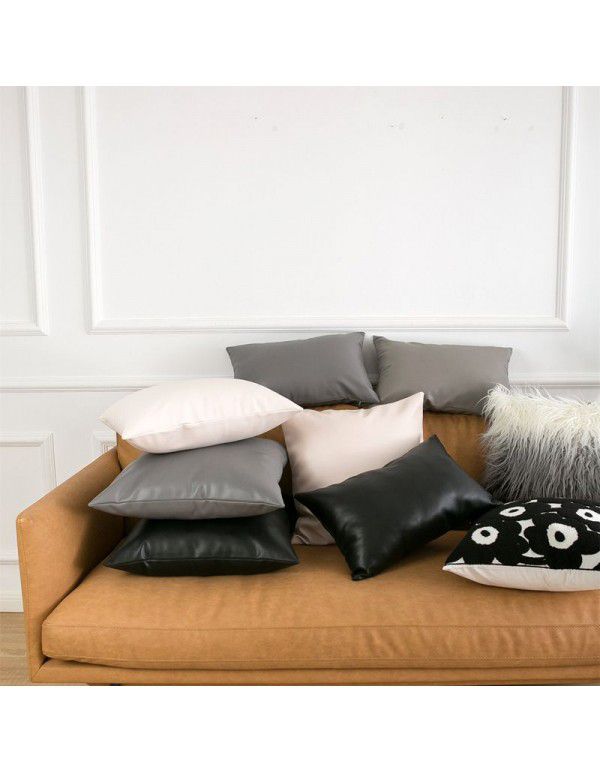 Soft imitation cow leather light luxury pillow cover leather texture waist pillow living room sofa science and technology cloth cushion imitation leather pillow