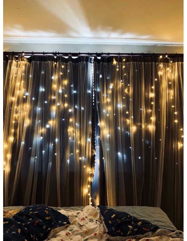 Net red blackout curtain hollow star bedroom hole free ins double decker deluxe floating window starry sky cloth wholesale