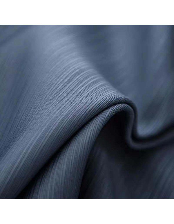 Modern simple thousand silk cotton curtain, solid color blackout cloth, cream color curtain, light luxury, vertical stripe, living room and bedroom project