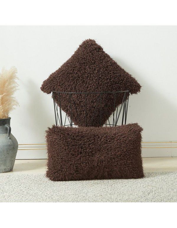 Pure color plush cashmere autumn and winter straw wool cushion cover ins wind non core pillow waist linen cushion cover