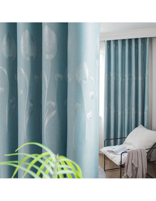 Double sided curtain rent room, no punching installation, simple thickened balcony, sunshade curtain rod, full set of finished curtain cloth