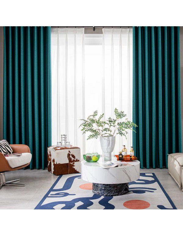 Full blackout color matching splicing curtains, living room, bedroom, simple sunshade, heat insulation, sunscreen fabric, hook type curtains, finished products