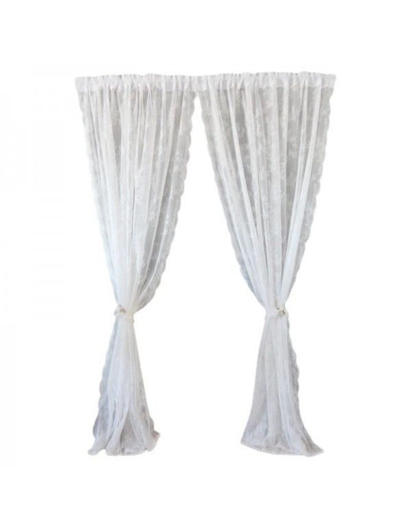 Korean idyllic lace finished white screen window curtain, screen curtain, magic tape, living room balcony, floating window, girl, French rod curtain