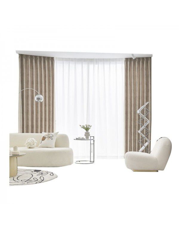 Send the finalized new fashion high-grade milk tea color curtain jacquard thickened wind proof and cold proof living room bedroom window