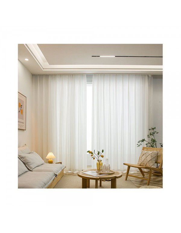 Nordic modern simple wind curtain, window screen, chiffon silk, satin, white yarn, solid color, transparent living room, screen curtain, balcony, bedroom