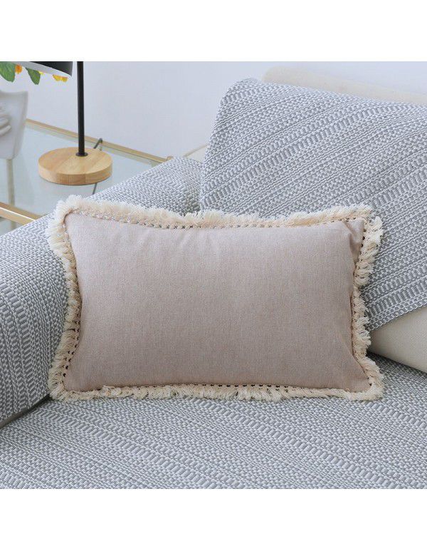 Nordic linen tassel pillow cover American style garden sofa pillow office waist pillow bedside cushion waist back wholesale