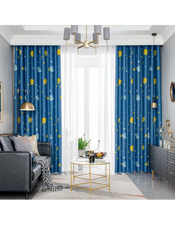 Morandi Blue Blackout Curtain New Year Curtain Bedroom Living Room Float Window Hook Short Curtain Hot Sales List