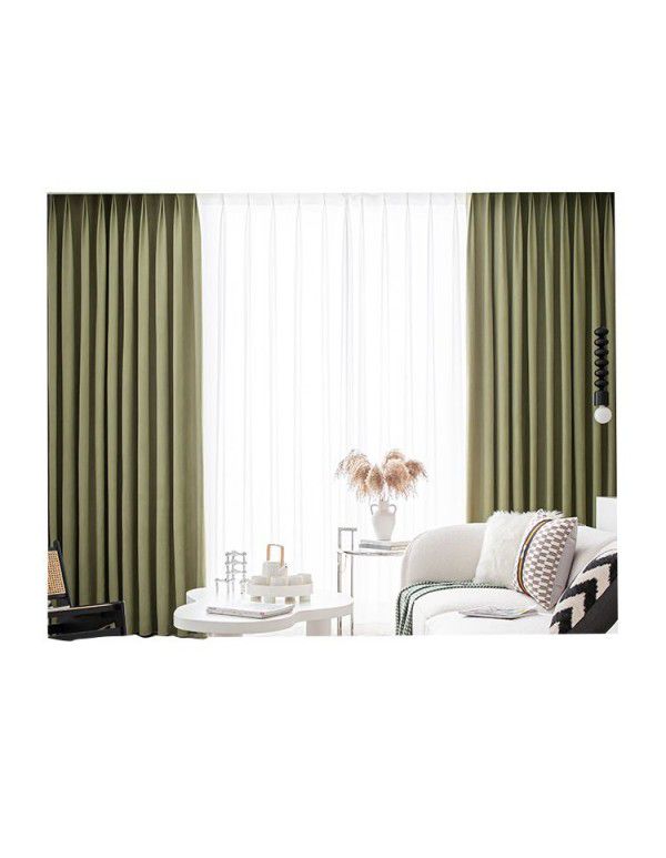 Herringbone texture Matcha green curtain small red book living room bedroom shading velvet curtain cloth Nordic retro