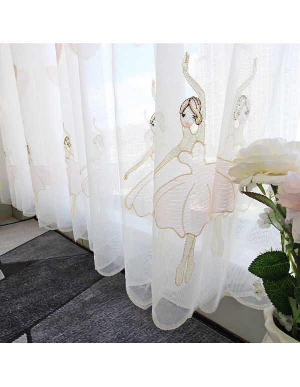 Little Fresh Ballet Girl Embroidered Yarn Curtain Sweet Embroidered Yarn Float Window Bedroom Balcony Dance Room Embroidered Yarn