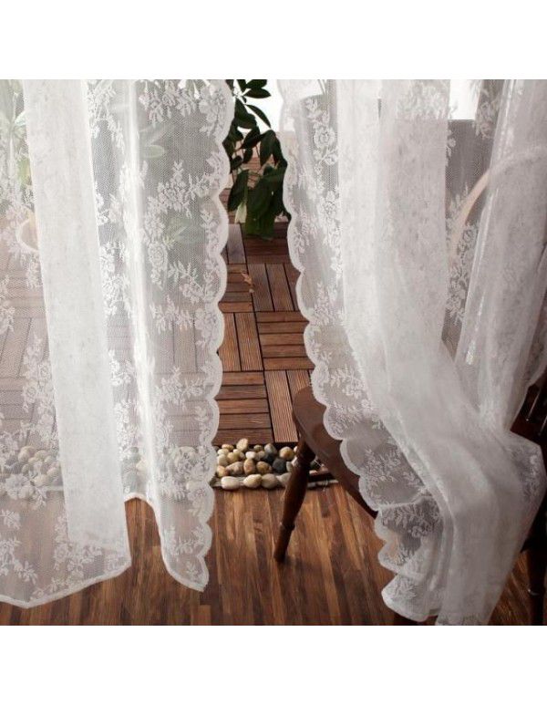 Korean idyllic lace finished white screen window curtain, screen curtain, magic tape, living room balcony, floating window, girl, French rod curtain