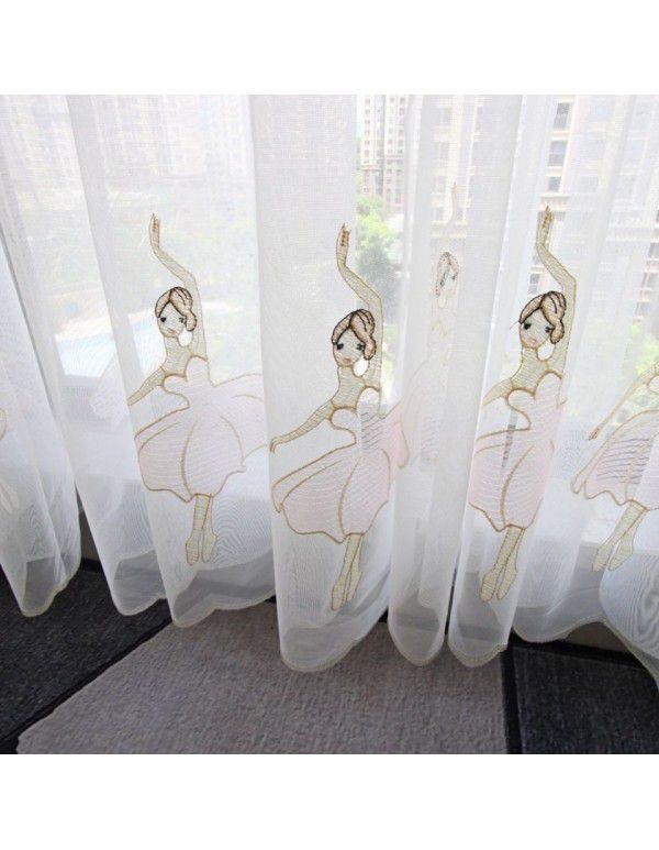 Little Fresh Ballet Girl Embroidered Yarn Curtain Sweet Embroidered Yarn Float Window Bedroom Balcony Dance Room Embroidered Yarn