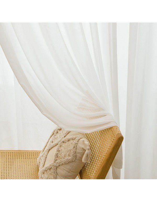Nordic modern simple wind curtain, window screen, chiffon silk, satin, white yarn, solid color, transparent living room, screen curtain, balcony, bedroom