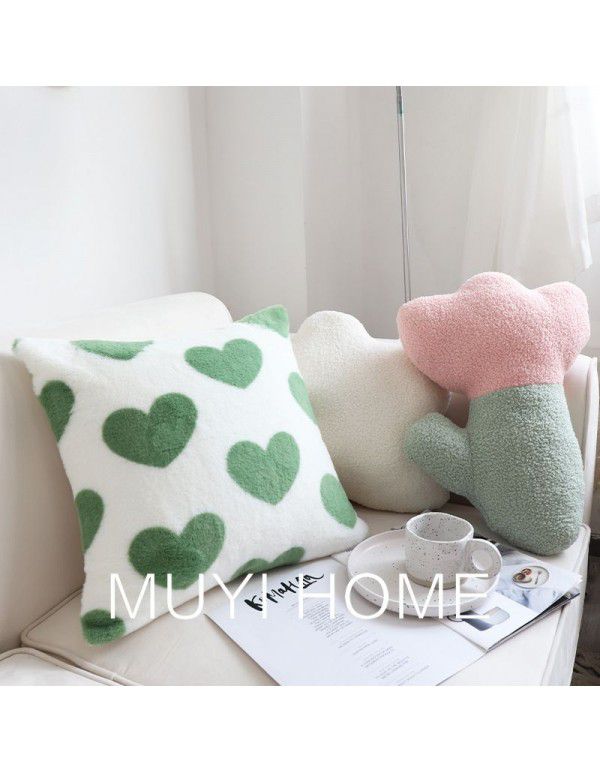 Spring New Love Pillow Cover Net Red Flower Cushion Cover Living Room Sofa Bed Pillow White Cloud Waist Pillow