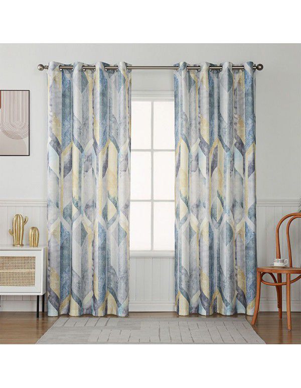 Nordic printing decorative curtain cloth Modern client bedroom shading cloth Polyester curtain cloth wholesale