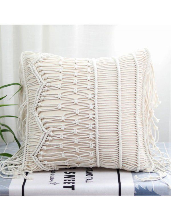 Retro Bohemian Throw Pillow Handwoven Throw Pillow Sofa Cushion Cover Throw Pillow Cover Knitted Tassel Bedroom Waist Pillow