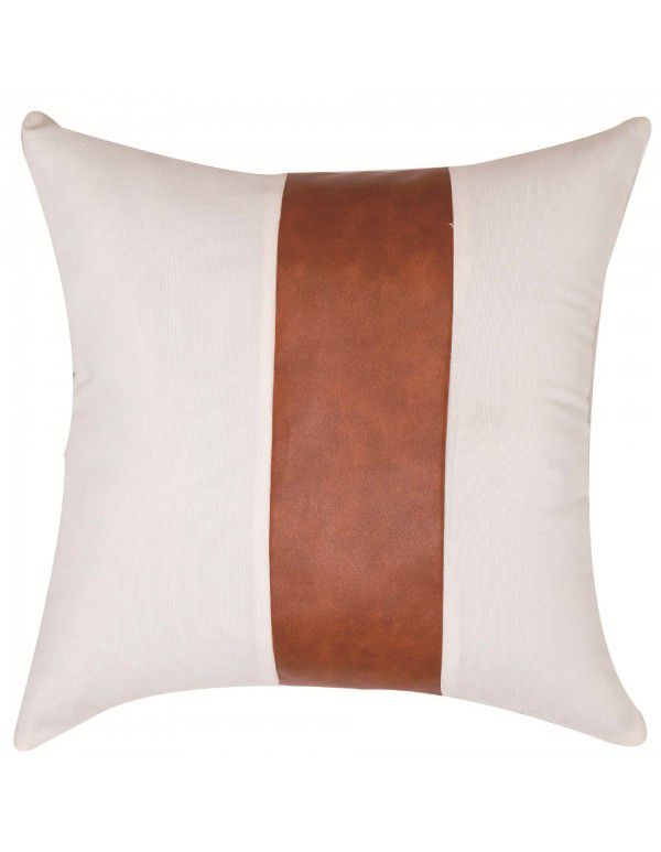 Nordic PU leather patchwork canvas pillow simple backrest home pillow bedside cushion sofa pillow case wholesale
