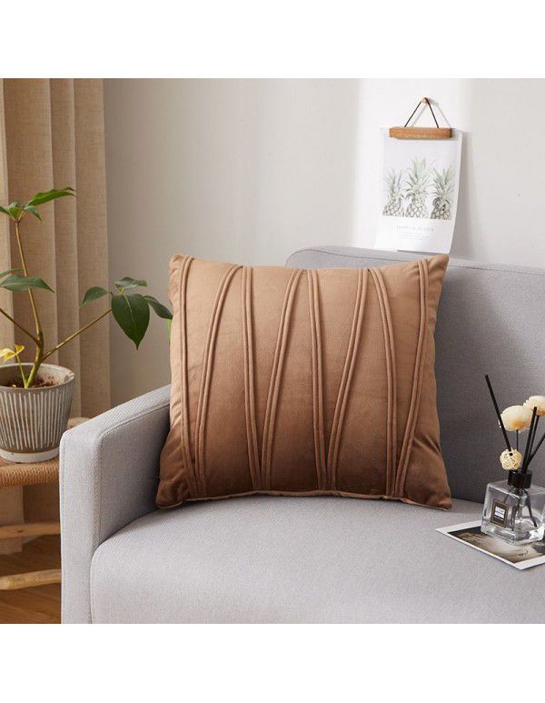 Dutch velvet pressure line solid color throw pillow with core sofa cushion at home, living room, back, waist pillow manufacturer wholesale