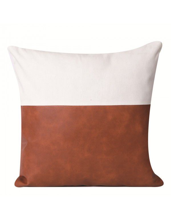 Nordic PU leather patchwork canvas pillow simple backrest home pillow bedside cushion sofa pillow case wholesale