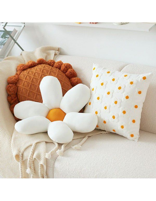 Small Daisy Flower Embroidery Throw Pillow Cover ins Wind Cotton Cushion Living Room Sofa Luxury Headrest Decorative Pillow