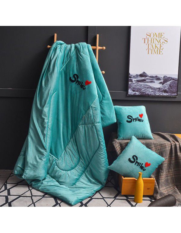 Washed Cotton Embroidery Throw Pillow by Car Sofa Throw Pillow Air Conditioner Thickened by Autumn and Winter Warm Double sided Quilt Large