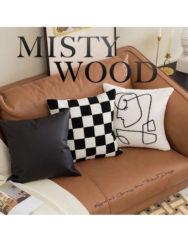 Black and white chessboard pattern pillowcase Nordic ins style line sofa pillow sitting room bedside cushion senior sense of luxury