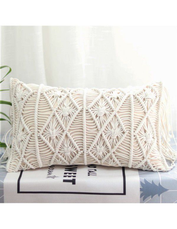 Retro Bohemian Throw Pillow Handwoven Throw Pillow Sofa Cushion Cover Throw Pillow Cover Knitted Tassel Bedroom Waist Pillow