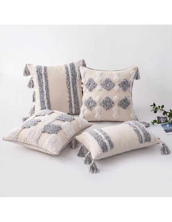 Home stay home decoration Ethnic style cushion headboard ins Moroccan lace tassel tufted pillow pillowcase