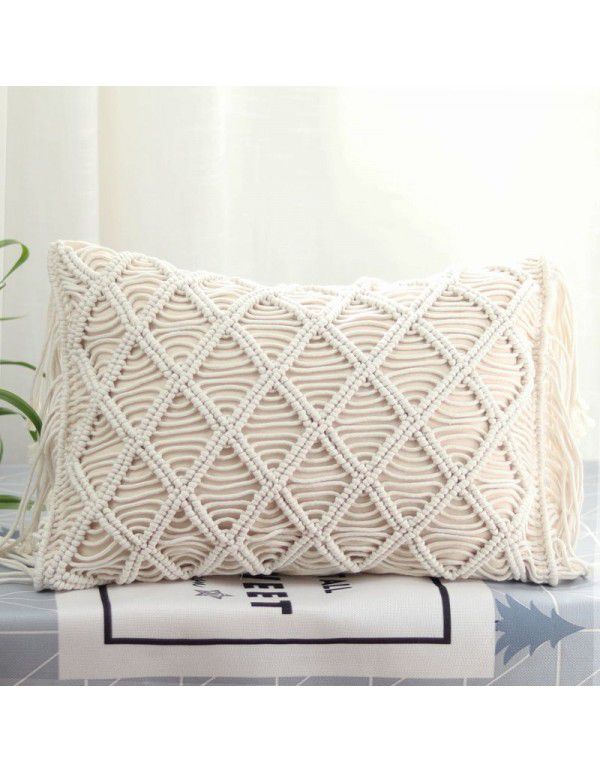 Retro Bohemian Throw Pillow Handwoven Throw Pillow Sofa Cushion Cover Throw Pillow Cover Knitted Tassel Bedroom Waist Pillow