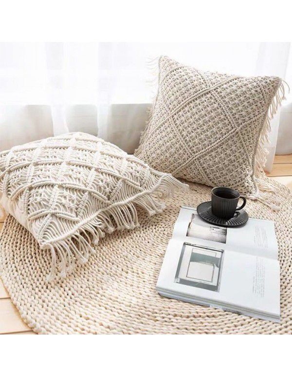 Retro Bohemian Throw Pillow Handwoven Throw Pillow Sofa Cushion Cover Throw Pillow Cover Knitted Tassel Bedroom Waist Pillow