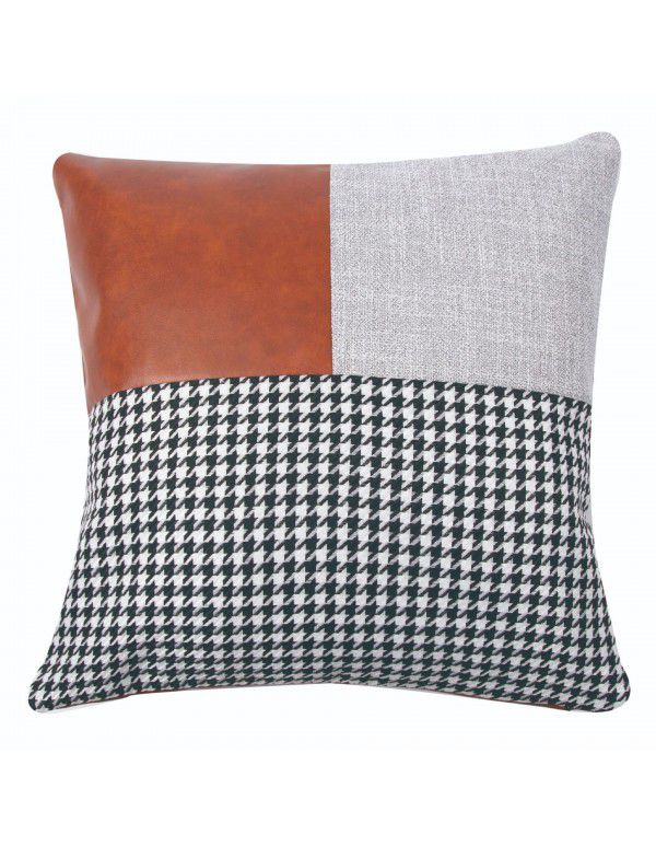 Nordic PU leather patchwork canvas pillow simple backrest home pillow bedside cushion sofa pillow case wholesale