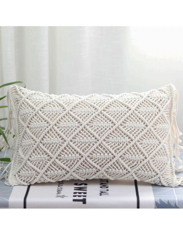 Retro Bohemian Throw Pillow Handwoven Throw Pillow Sofa Cushion Cover Throw Pillow Cover Knitted Tassel Bedroom Waist Pillow