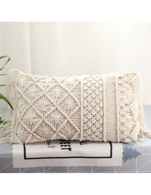 Retro Bohemian Throw Pillow Handwoven Throw Pillow Sofa Cushion Cover Throw Pillow Cover Knitted Tassel Bedroom Waist Pillow