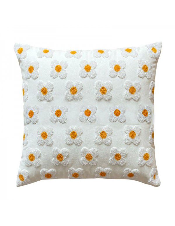 Small Daisy Flower Embroidery Throw Pillow Cover ins Wind Cotton Cushion Living Room Sofa Luxury Headrest Decorative Pillow