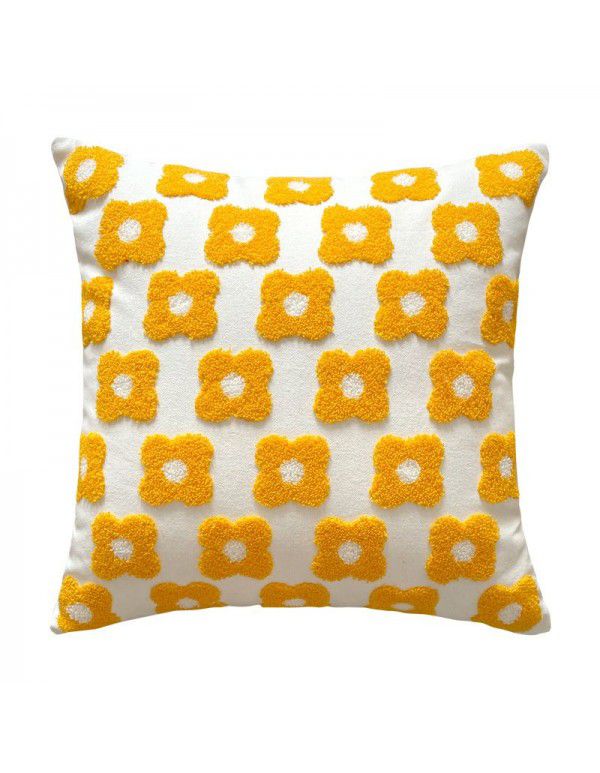 Small Daisy Flower Embroidery Throw Pillow Cover ins Wind Cotton Cushion Living Room Sofa Luxury Headrest Decorative Pillow