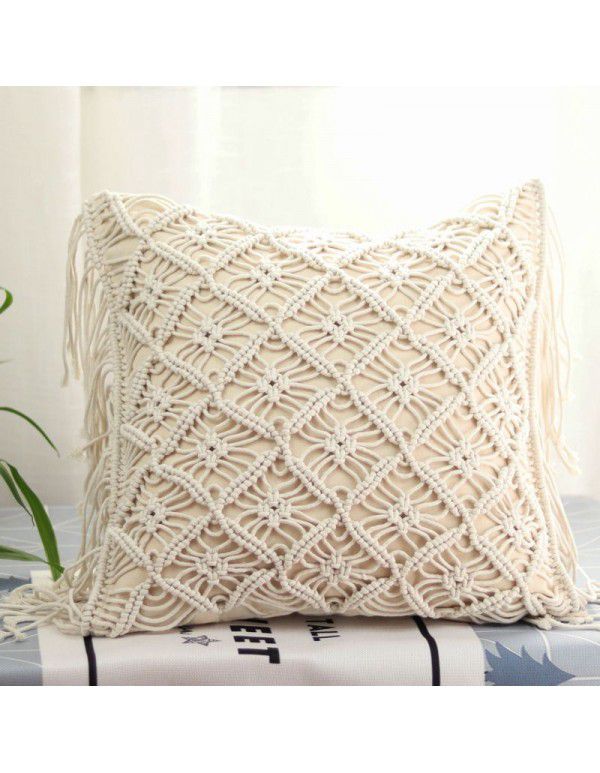 Retro Bohemian Throw Pillow Handwoven Throw Pillow Sofa Cushion Cover Throw Pillow Cover Knitted Tassel Bedroom Waist Pillow