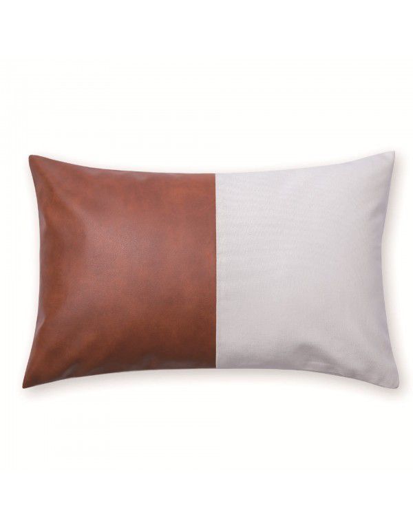 Nordic PU leather patchwork canvas pillow simple backrest home pillow bedside cushion sofa pillow case wholesale