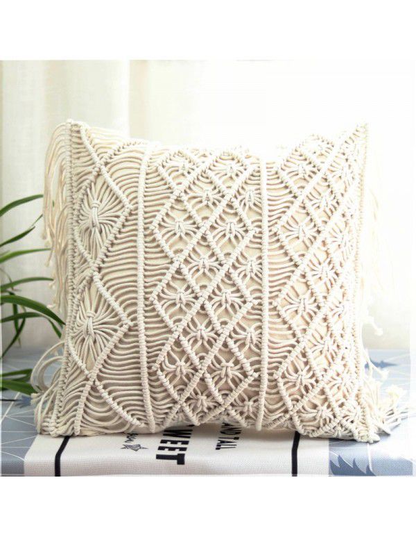 Retro Bohemian Throw Pillow Handwoven Throw Pillow Sofa Cushion Cover Throw Pillow Cover Knitted Tassel Bedroom Waist Pillow