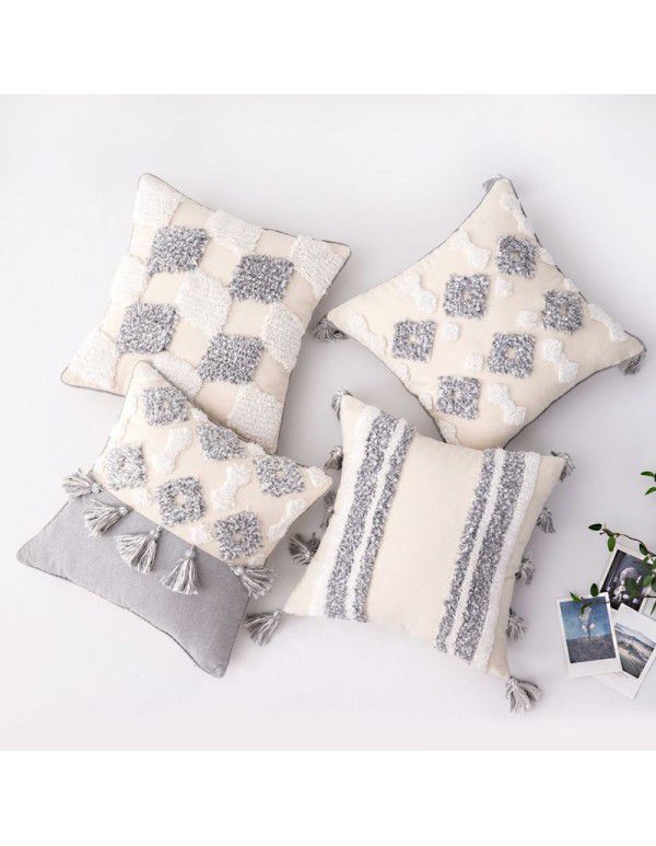 Home stay home decoration Ethnic style cushion headboard ins Moroccan lace tassel tufted pillow pillowcase
