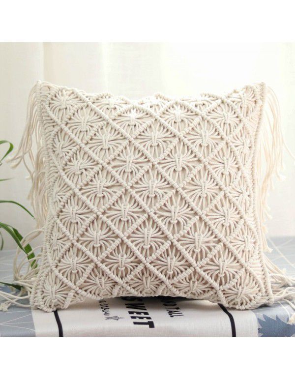 Retro Bohemian Throw Pillow Handwoven Throw Pillow Sofa Cushion Cover Throw Pillow Cover Knitted Tassel Bedroom Waist Pillow