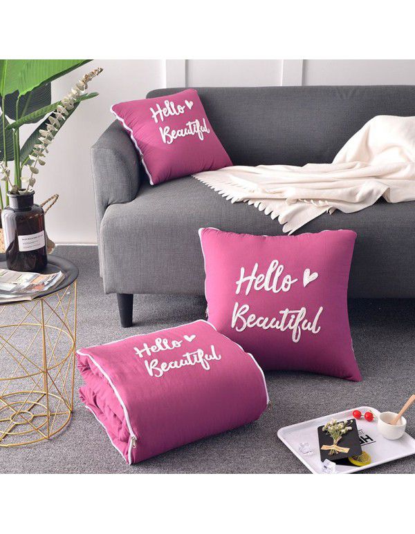 Washed Cotton Embroidery Throw Pillow by Car Sofa Throw Pillow Air Conditioner Thickened by Autumn and Winter Warm Double sided Quilt Large