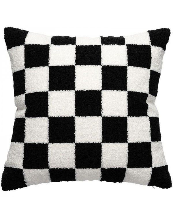 Black and white chessboard pattern pillowcase Nordic ins style line sofa pillow sitting room bedside cushion senior sense of luxury