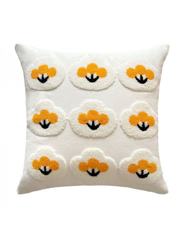 Small Daisy Flower Embroidery Throw Pillow Cover ins Wind Cotton Cushion Living Room Sofa Luxury Headrest Decorative Pillow