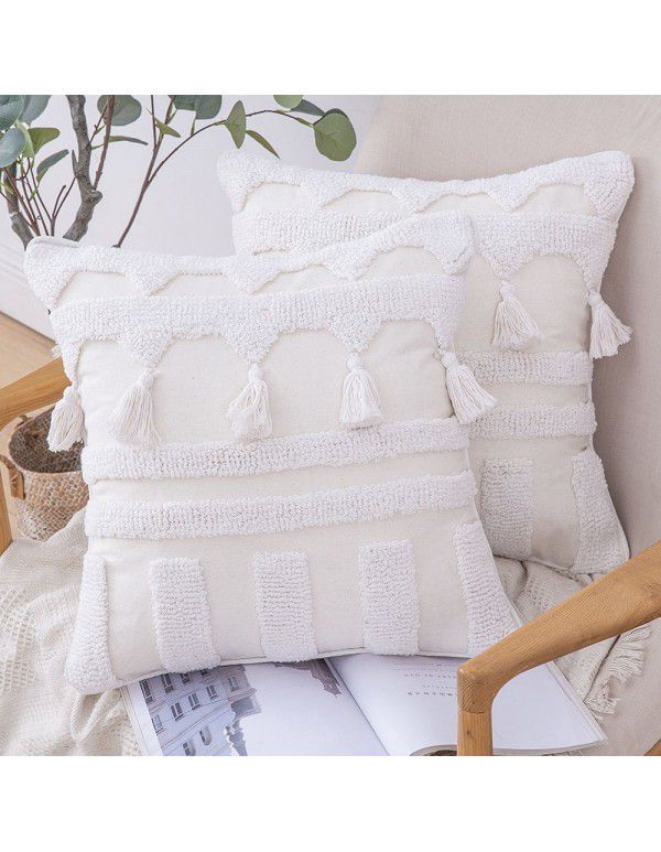 Home stay home decoration Ethnic style cushion headboard ins Moroccan lace tassel tufted pillow pillowcase