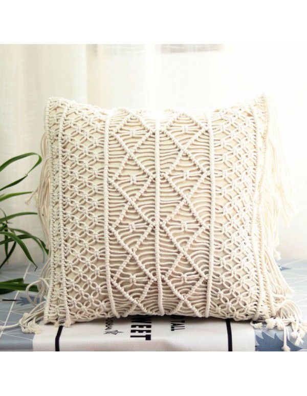 Retro Bohemian Throw Pillow Handwoven Throw Pillow Sofa Cushion Cover Throw Pillow Cover Knitted Tassel Bedroom Waist Pillow
