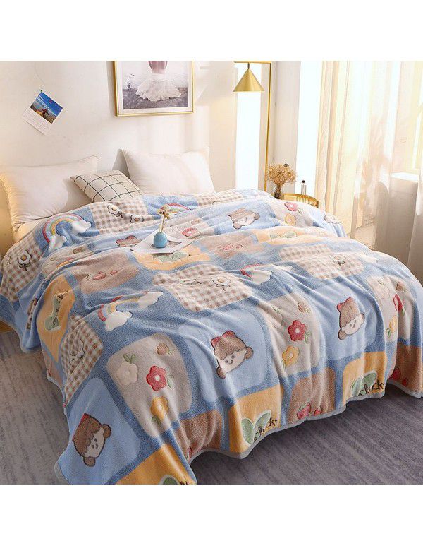 Ins Rainbow Bear~Korean Snow Flower Blanket Office Nap Leisure Sofa Blanket Air Conditioner Blanket in Summer
