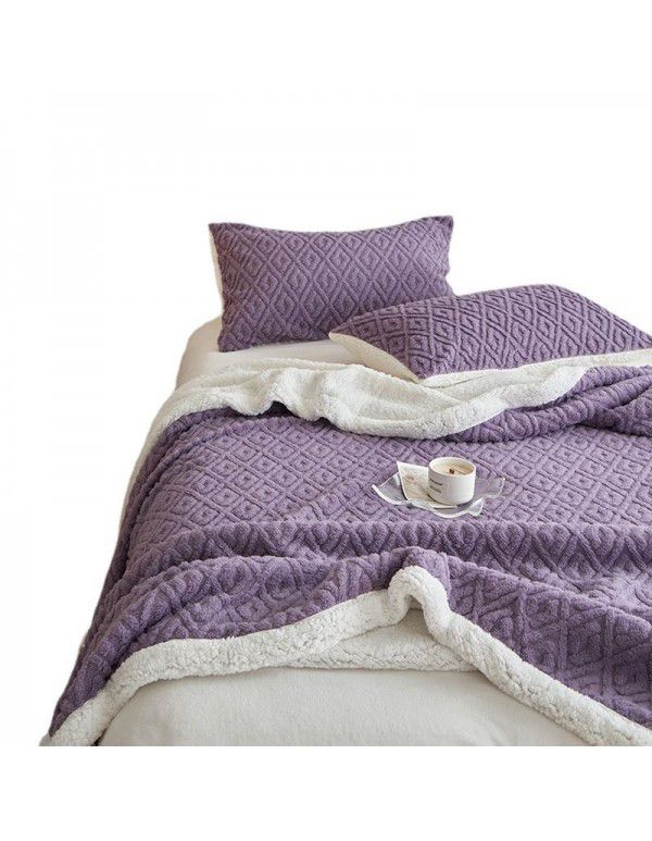 Winter lamb coral wool blanket double layer thickened single student dormitory nap flannel blanket quilt wholesale