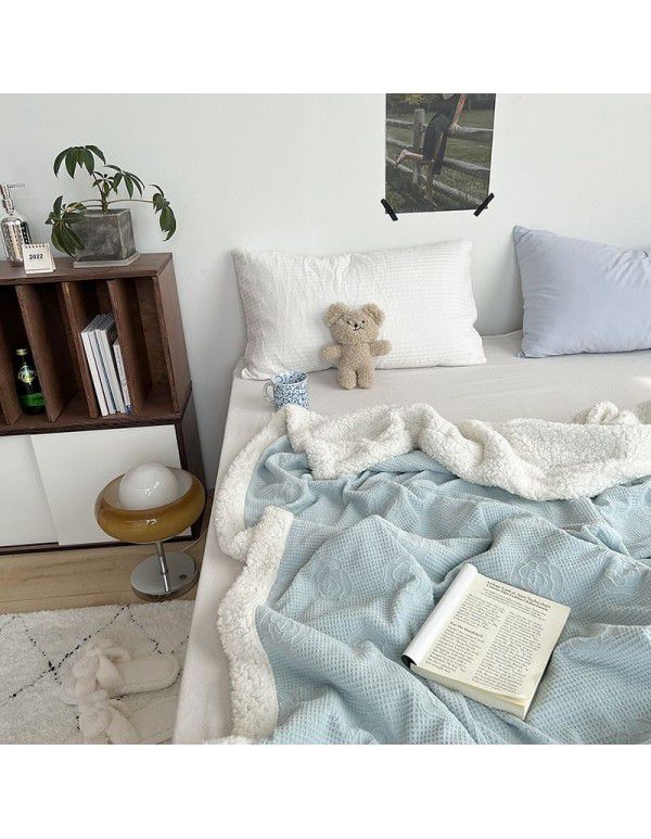 Wholesale solid color blanket, double layer sofa, leisure blanket, warm blanket, camellia flower, cow's milk wool, lamb's wool blanket, new style