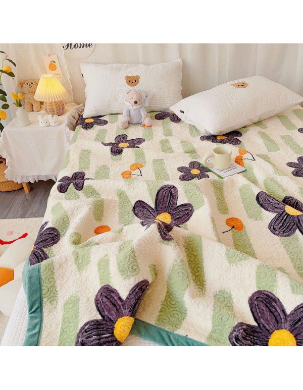 Winter Teddy plush thickened milk wool blanket bedding straight edge milk wool thickened bed blanket